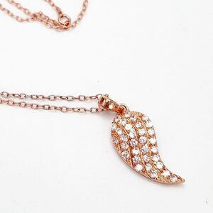 Angel Wing Guardian Rose Gold Tone Sterling Silver 925 CZ Pendant Necklace
